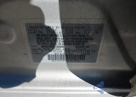 2014 Nissan Versa 1.6 Sv from USA, damaged, VIN 3N1CN7AP0EL863946